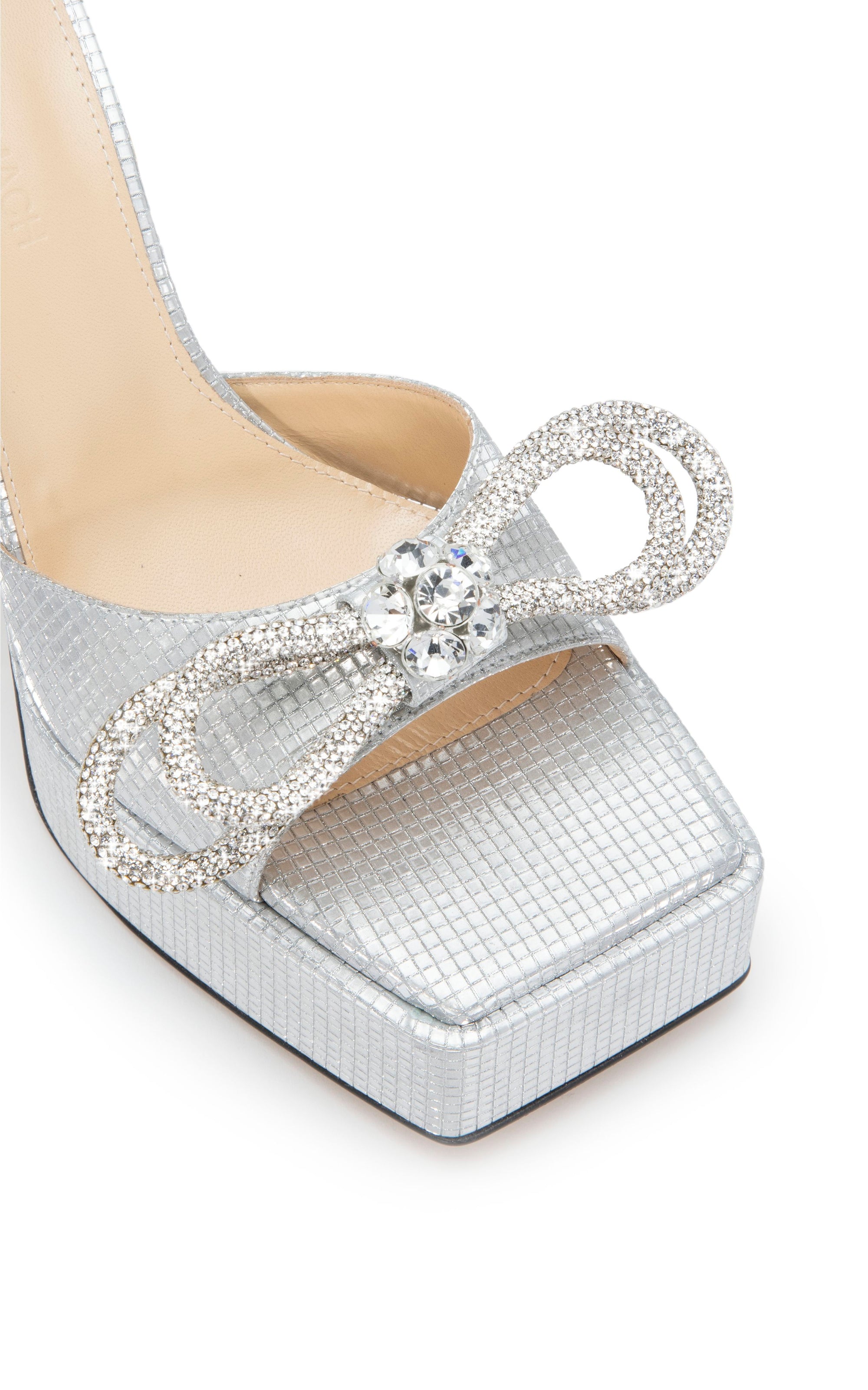 Double Bow 140 platform sandals with rhinestones - Silver Sparkly
