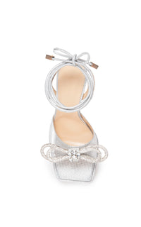 Double Bow 140 platform sandals with rhinestones - Silver Sparkly