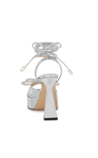 Double Bow 140 platform sandals with rhinestones - Silver Sparkly