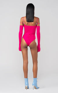 Cut-out bodysuit with rhinestone embellishments - Fuchsia