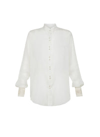 Chemise oversize avec détails crochetés en soie mélangé - Avorio
