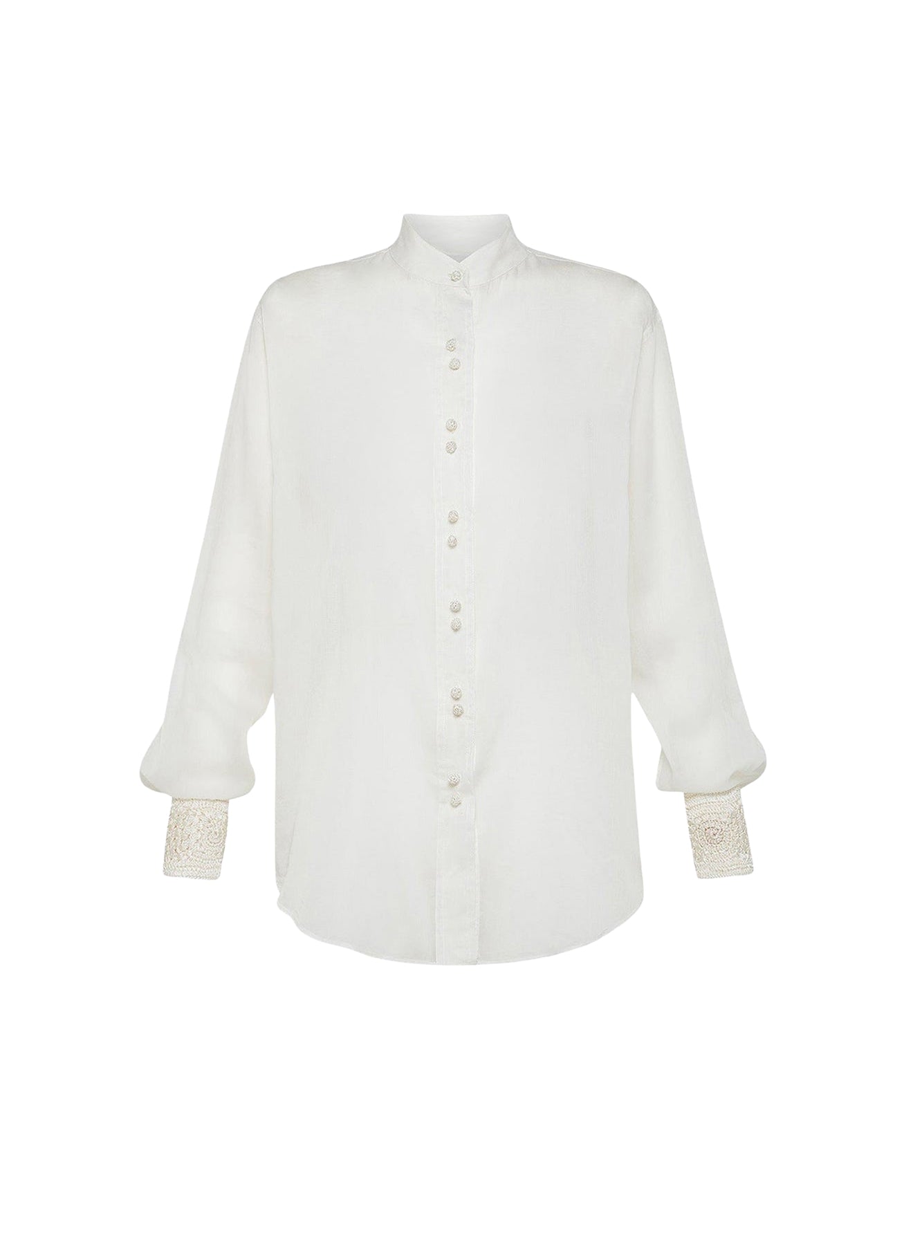 Chemise oversize avec détails crochetés en soie mélangé - Avorio