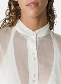 Chemise oversize avec détails crochetés en soie mélangé - Avorio