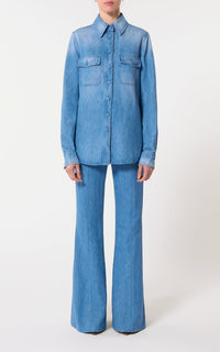 John Austin Shirt en denim bleu clair coton lin denim