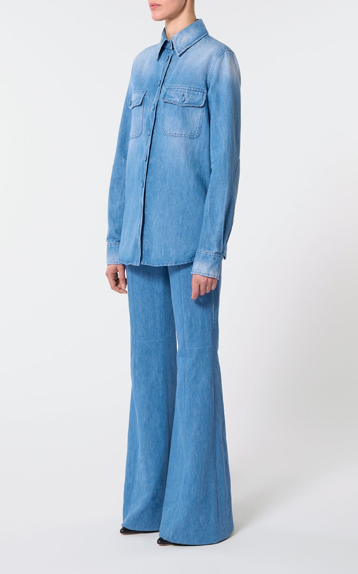 John Austin Shirt en denim bleu clair coton lin denim