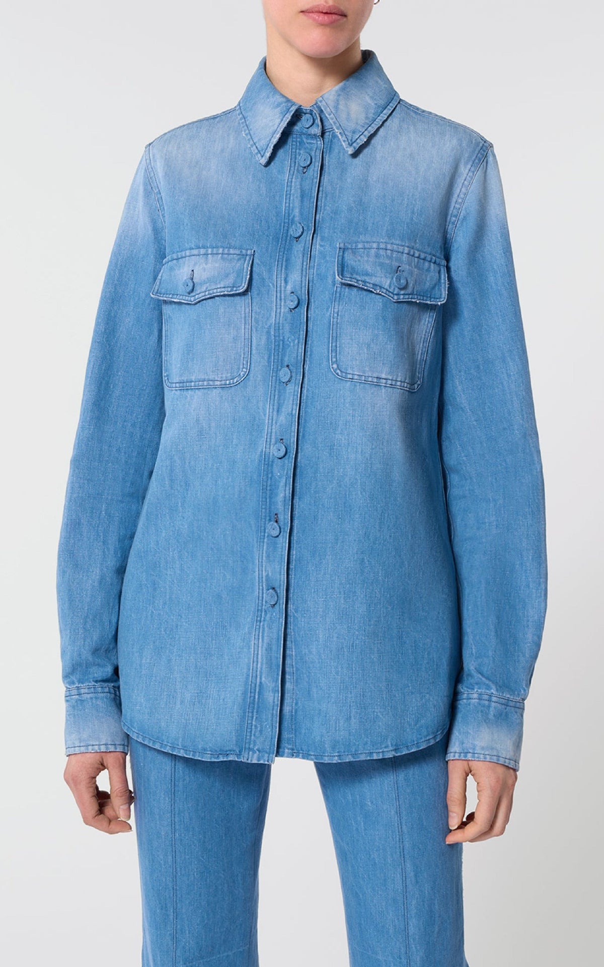 John Austin Shirt en denim bleu clair coton lin denim