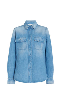 John Austin Shirt en denim bleu clair coton lin denim