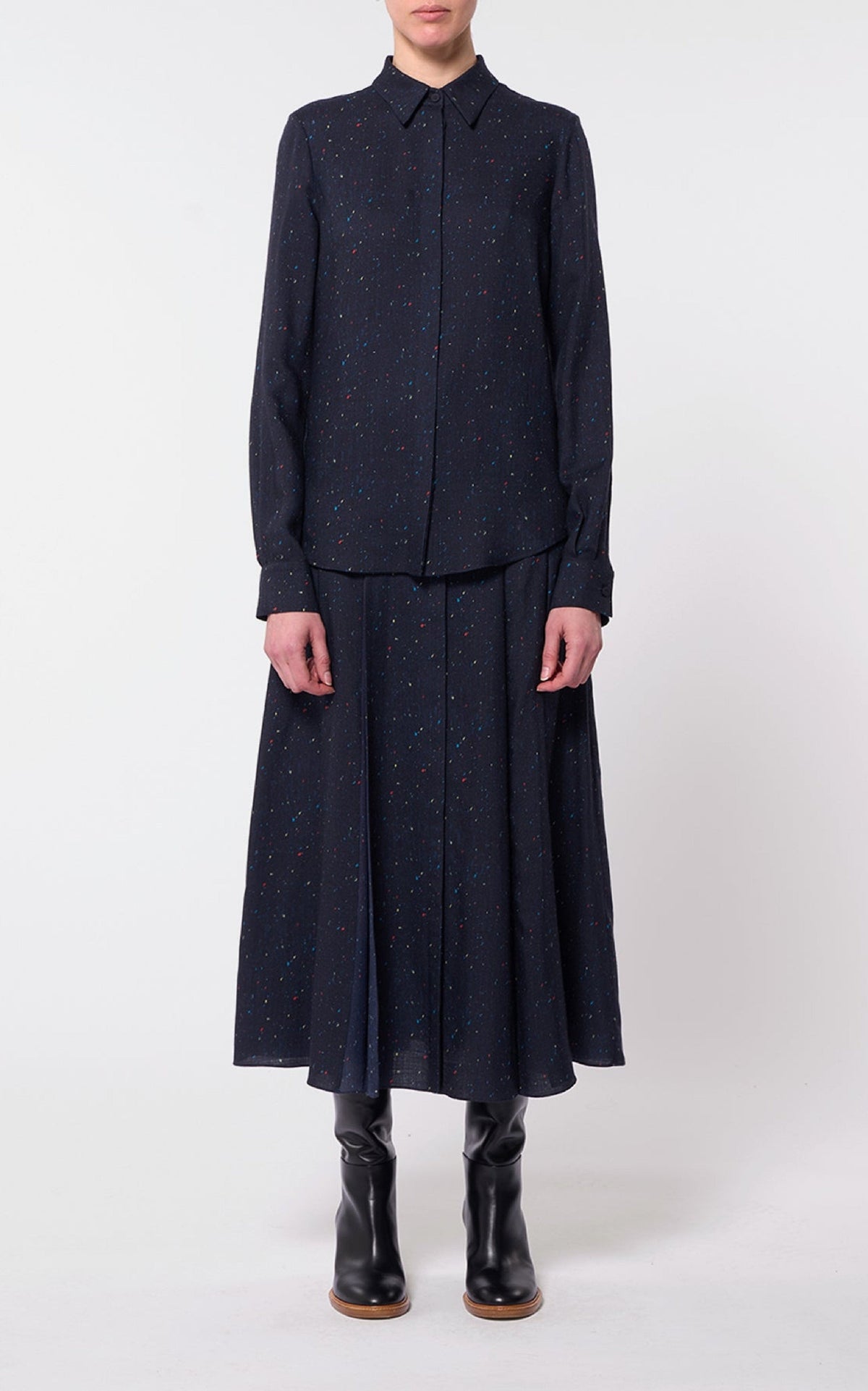 Dark Navy Multi / Chemisier Henri en laine - Dark Navy Multi