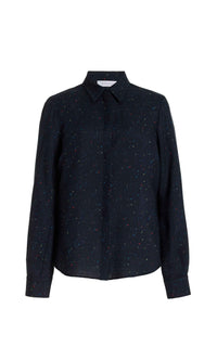Henri Top en bleu marine foncé multicolore speckle imprimé laine