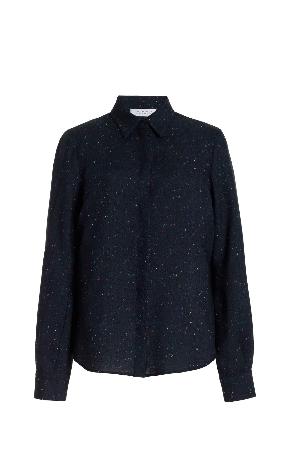 Henri Top en bleu marine foncé multicolore speckle imprimé laine