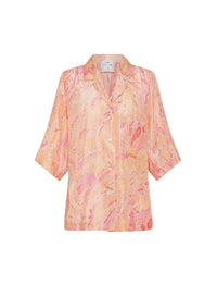 "Marbeling" shirt, 3/4 sleeves in habotai silk - Roseo
