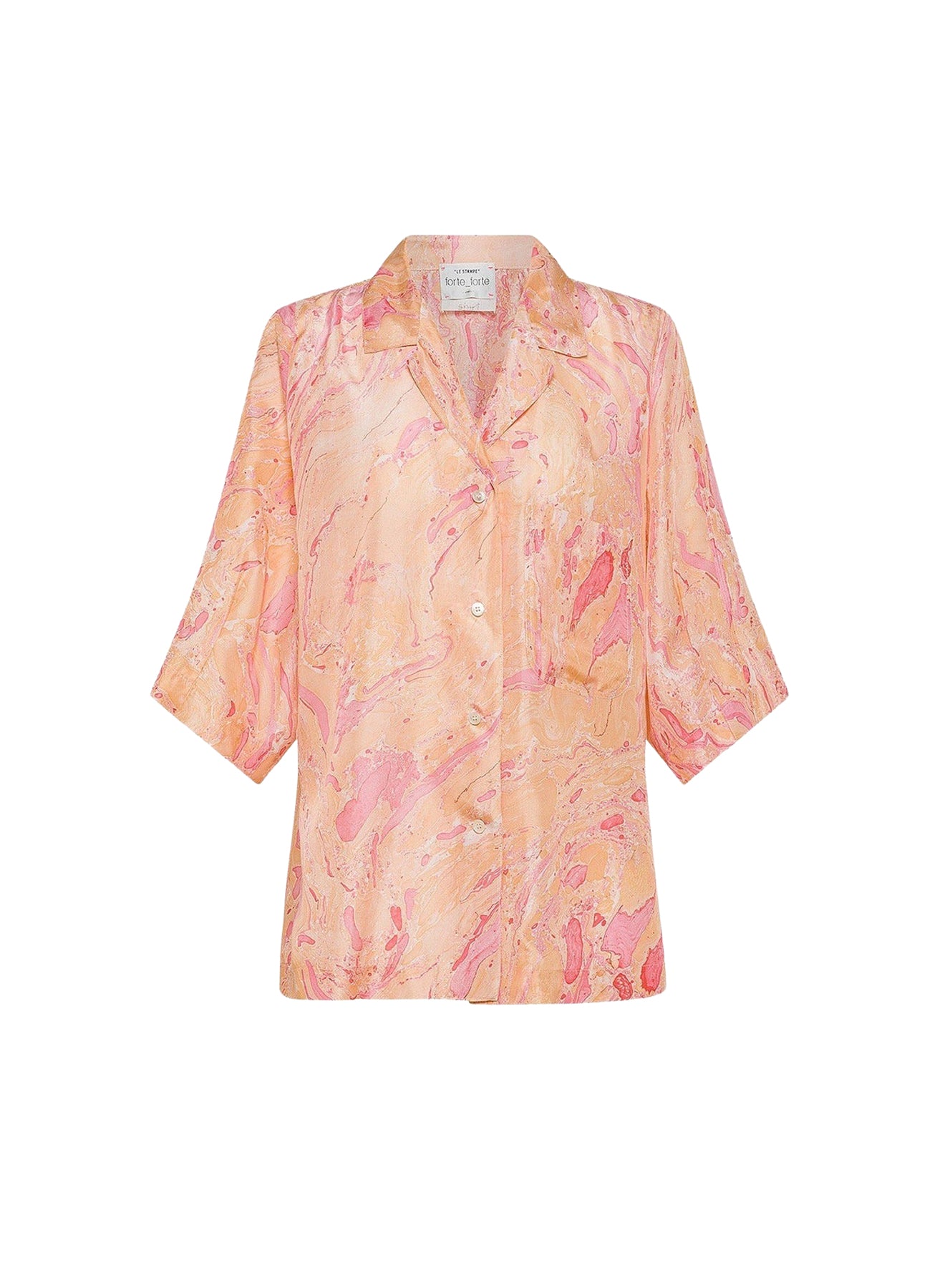"Marbeling" shirt, 3/4 sleeves in habotai silk - Roseo