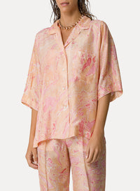 "Marbeling" shirt, 3/4 sleeves in habotai silk - Roseo