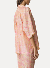 "Marbeling" shirt, 3/4 sleeves in habotai silk - Roseo