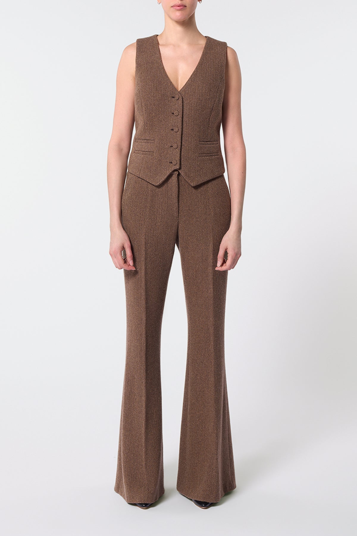 Rhein Pant en chocolat multicolore cachemire laine chevrons