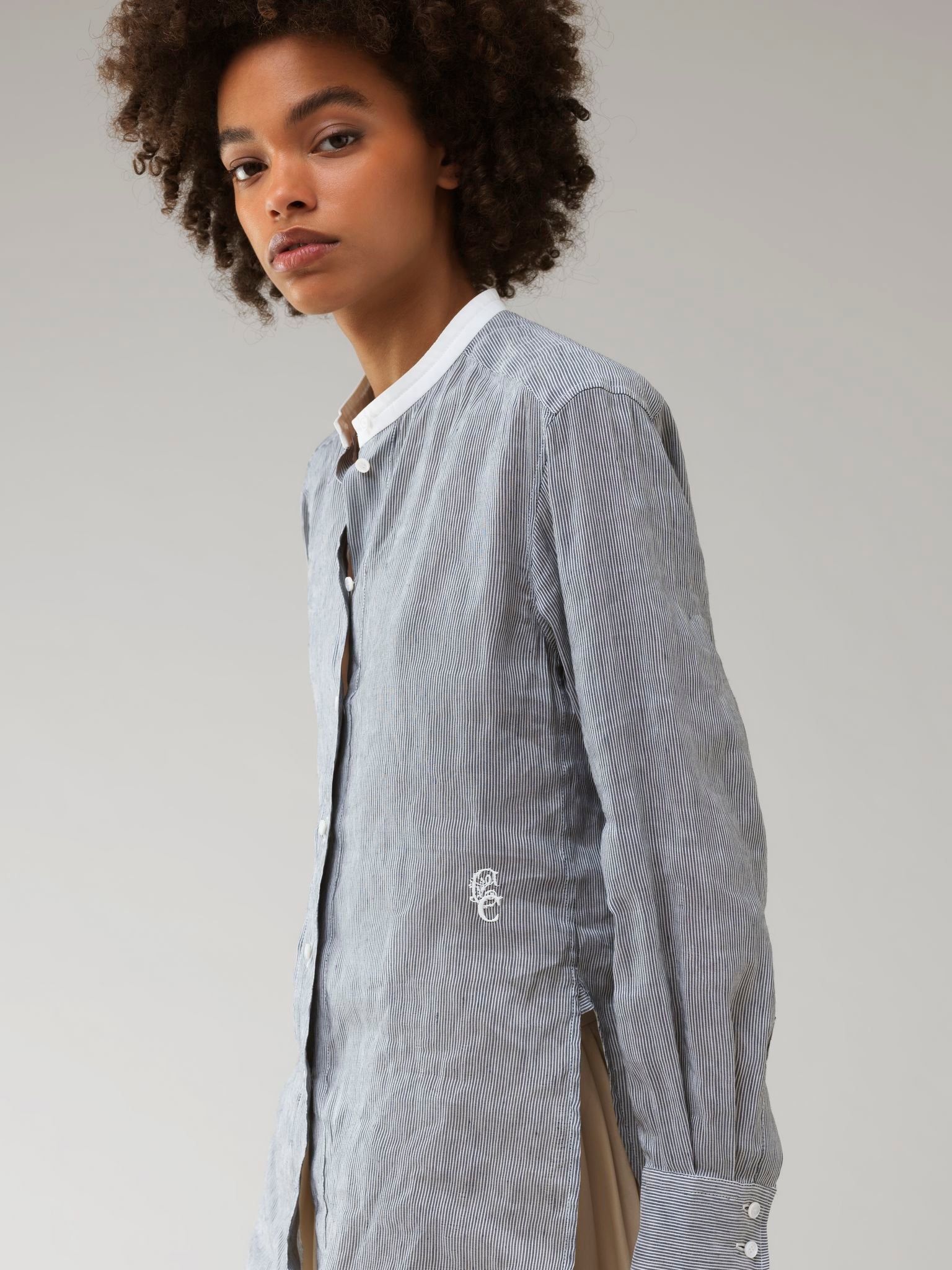Chemisier col maho en lin - Blue White