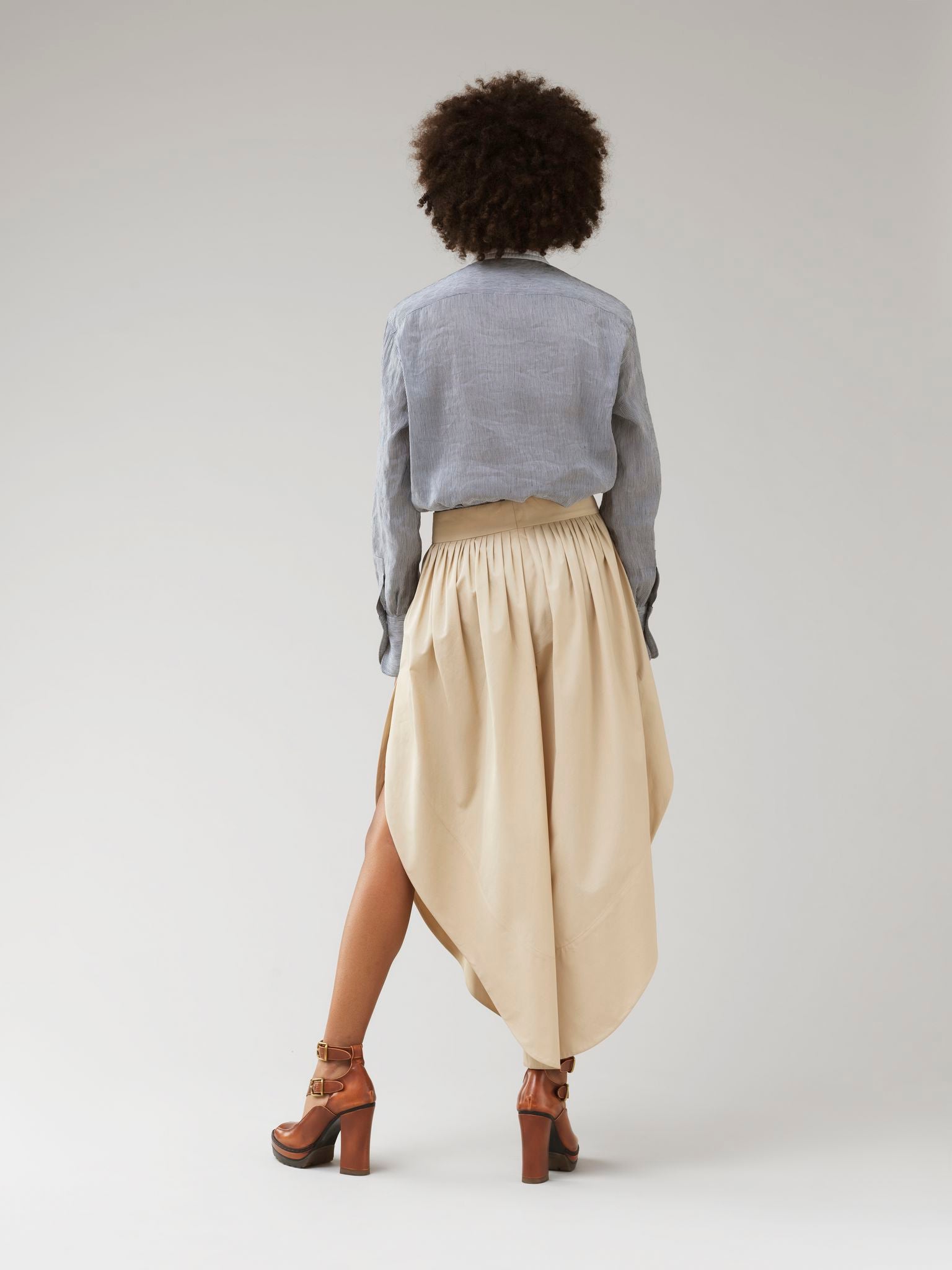 Chemisier col maho en lin - Blue White