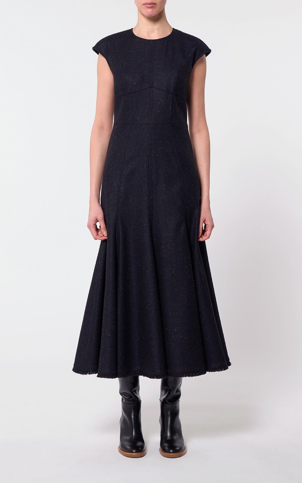 Crowther Dress en bleu marine foncé multicolore laine tweed speckle