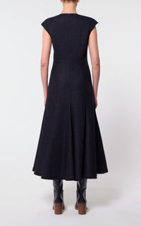 Crowther Dress en bleu marine foncé multicolore laine tweed speckle