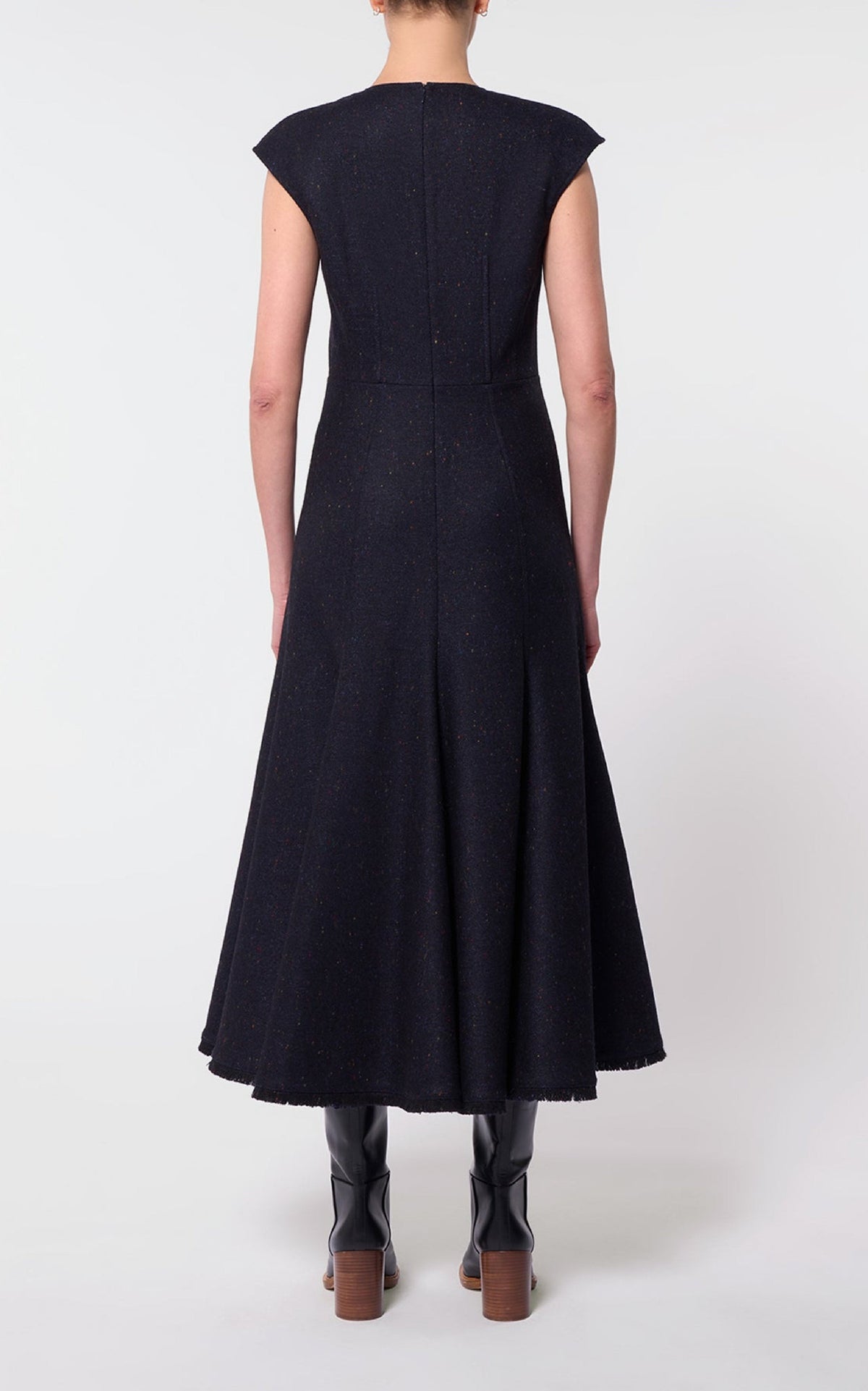 Crowther Dress en bleu marine foncé multicolore laine tweed speckle