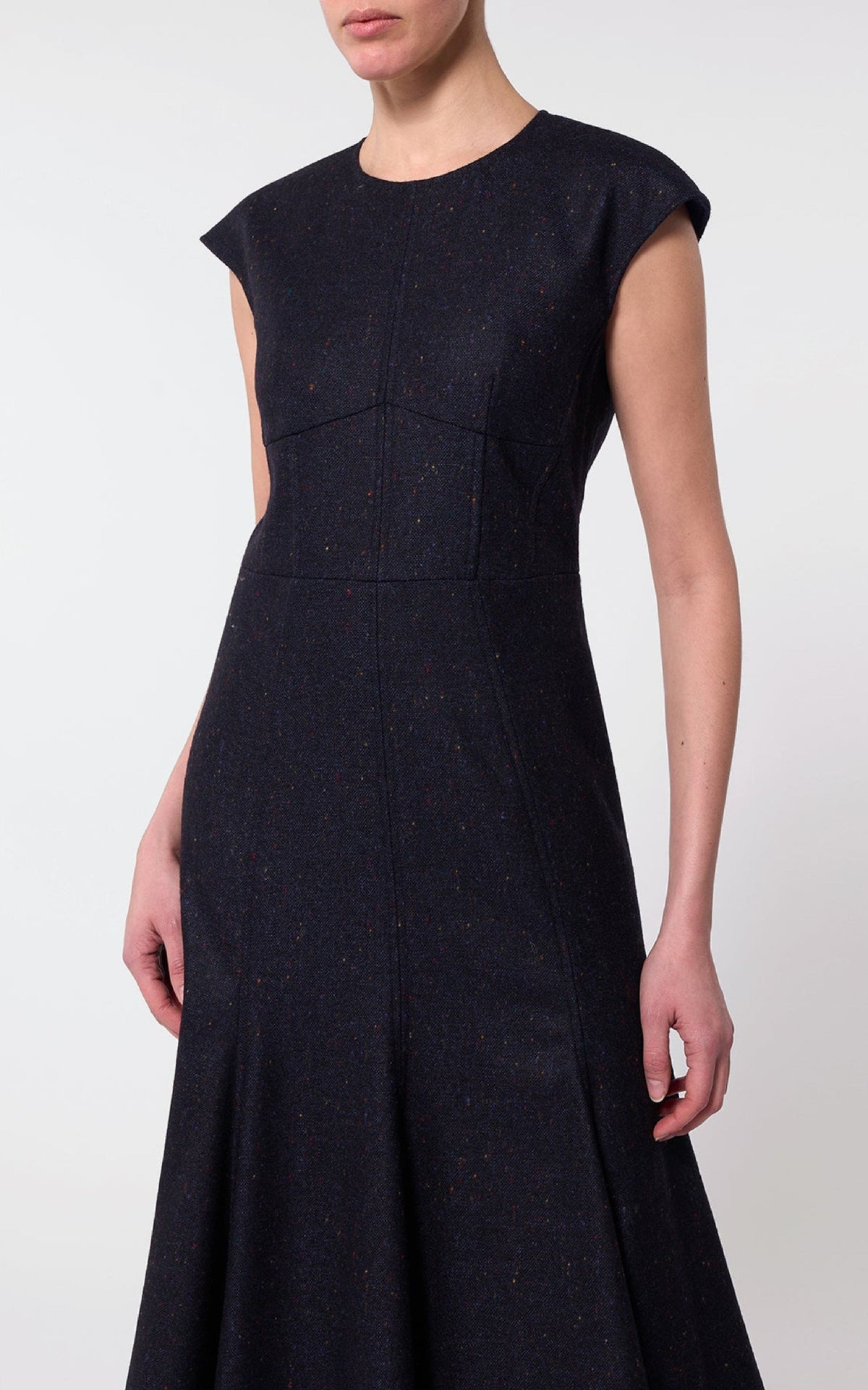 Crowther Dress en bleu marine foncé multicolore laine tweed speckle
