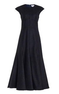 Crowther Dress en bleu marine foncé multicolore laine tweed speckle