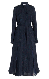Meyer Dress en bleu marine foncé multicolore speckle imprimé laine