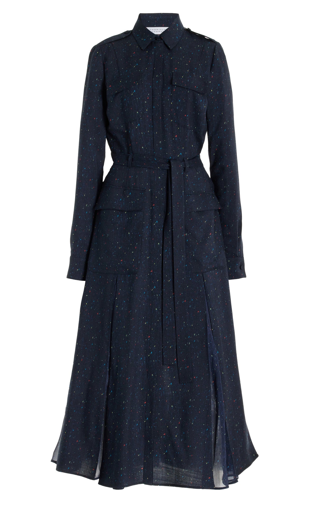 Meyer Dress en bleu marine foncé multicolore speckle imprimé laine