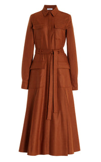 Roe Dress en rouille chiné laine cachemire flanelle