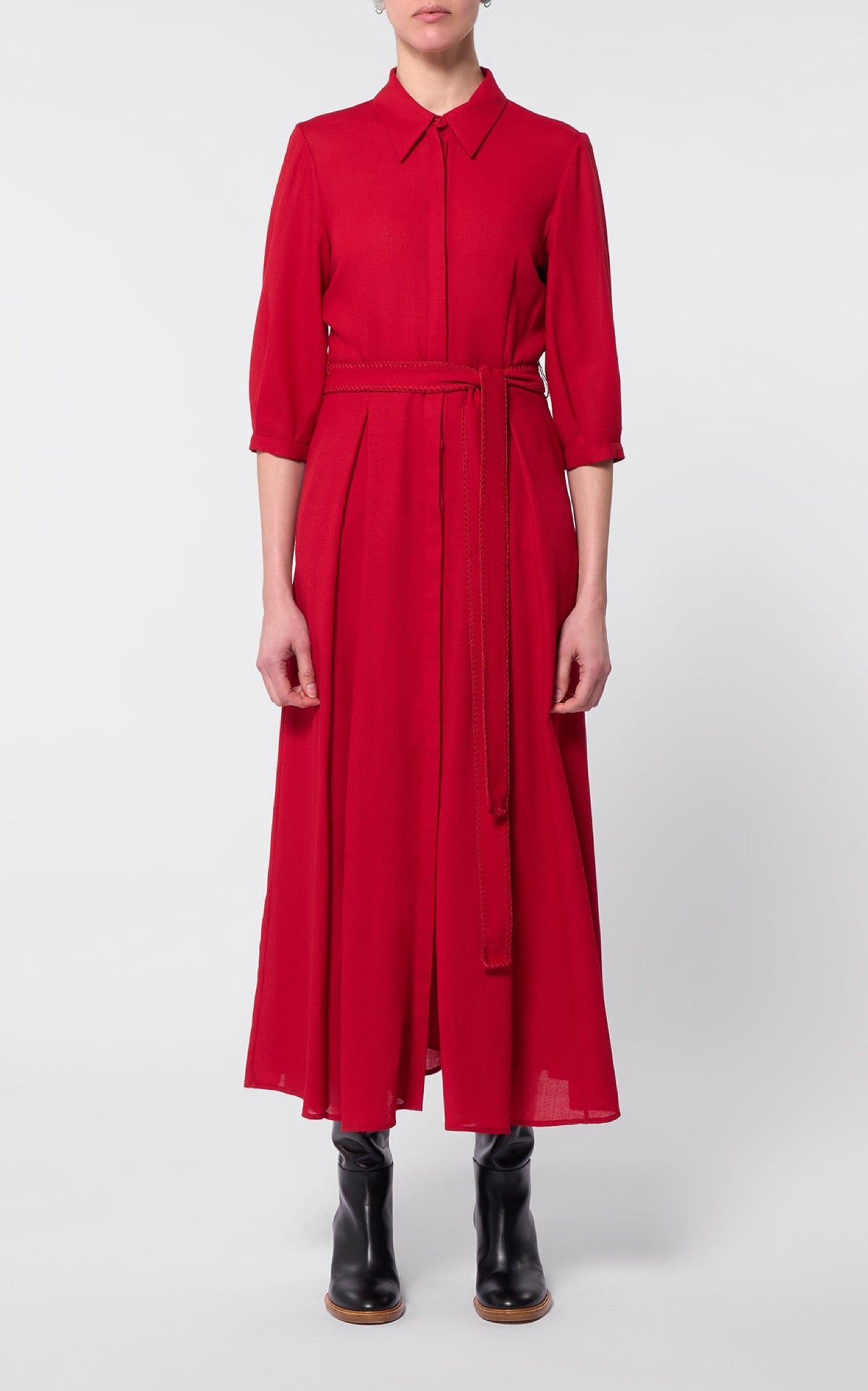 Andy Dress en rouge écarlate pressed laine gauze