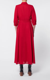 Andy Dress en rouge écarlate pressed laine gauze