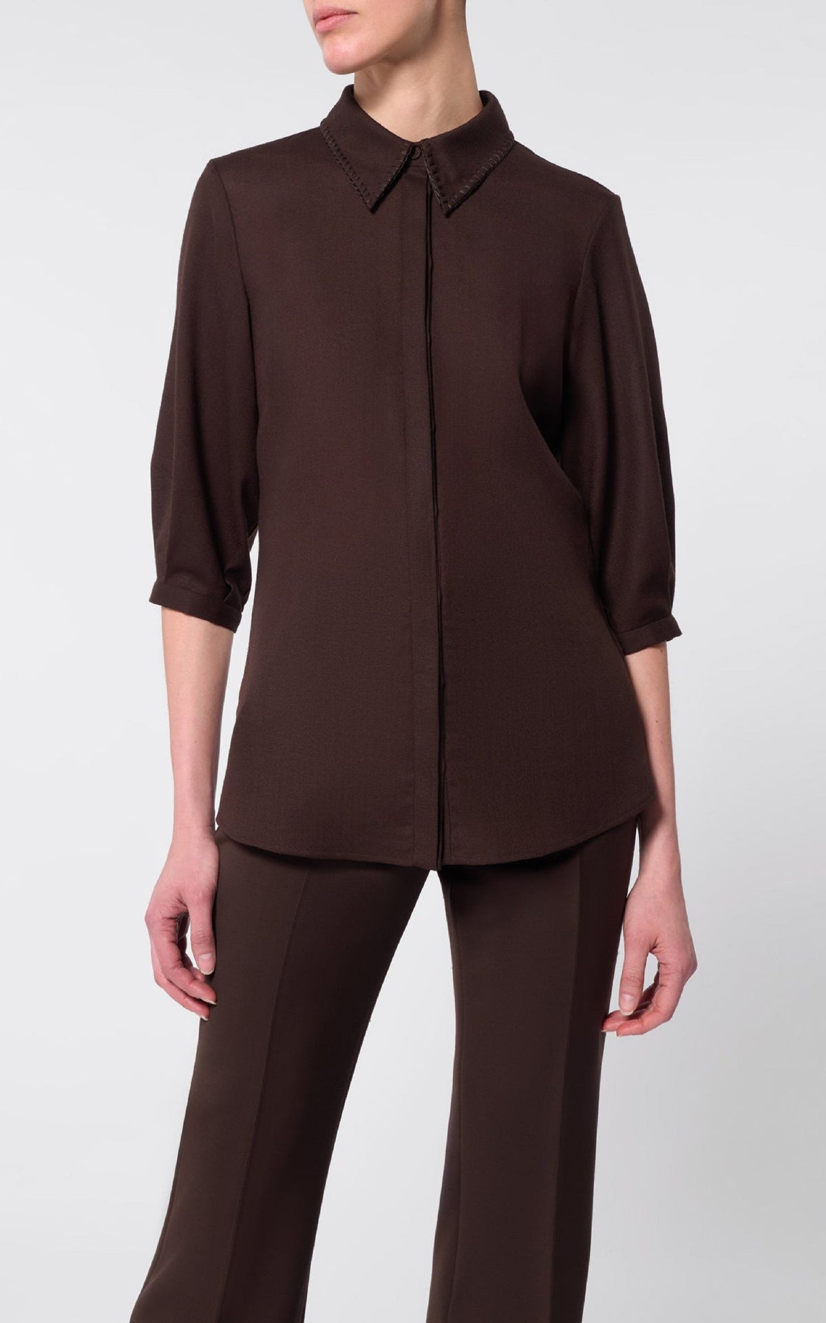 Hadley Top en chocolat pressed laine gauze