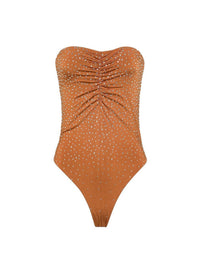 One-piece swimming costume with rhinestones - Bronze