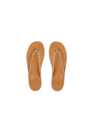 Sandales tongs en cuir avec cristaux - Naturale