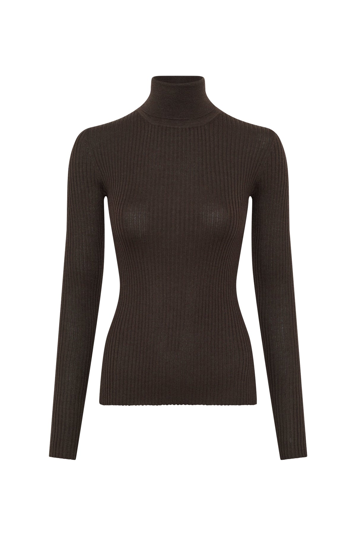 Peppe Turtle Neck en chocolat jaipur cachemire soie fil