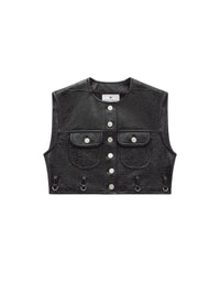 Veste courte sans manches en vinyle - Black