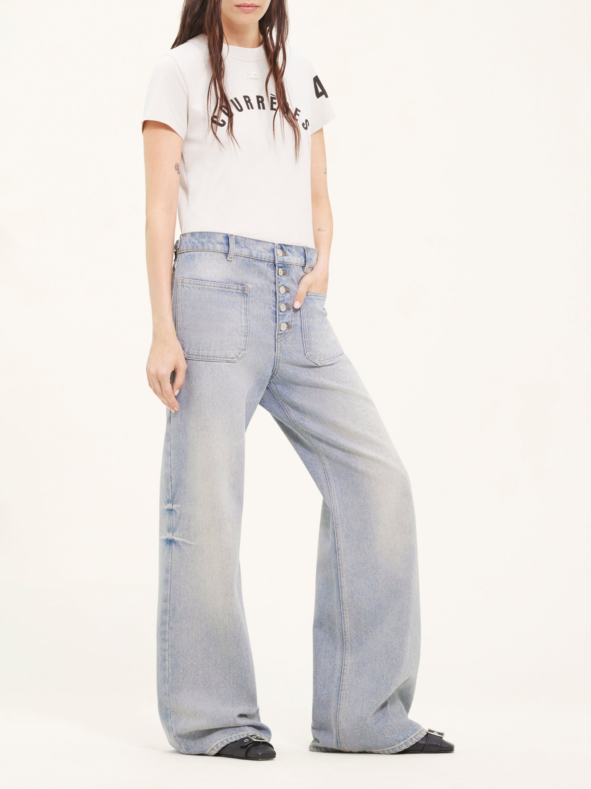 15pcs NEW / PANTALON BAGGY MULTIFLEX EN DENIM - Light blue wash