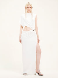 ROBE LONGUE ASYMETRIQUE EN CREPE-M