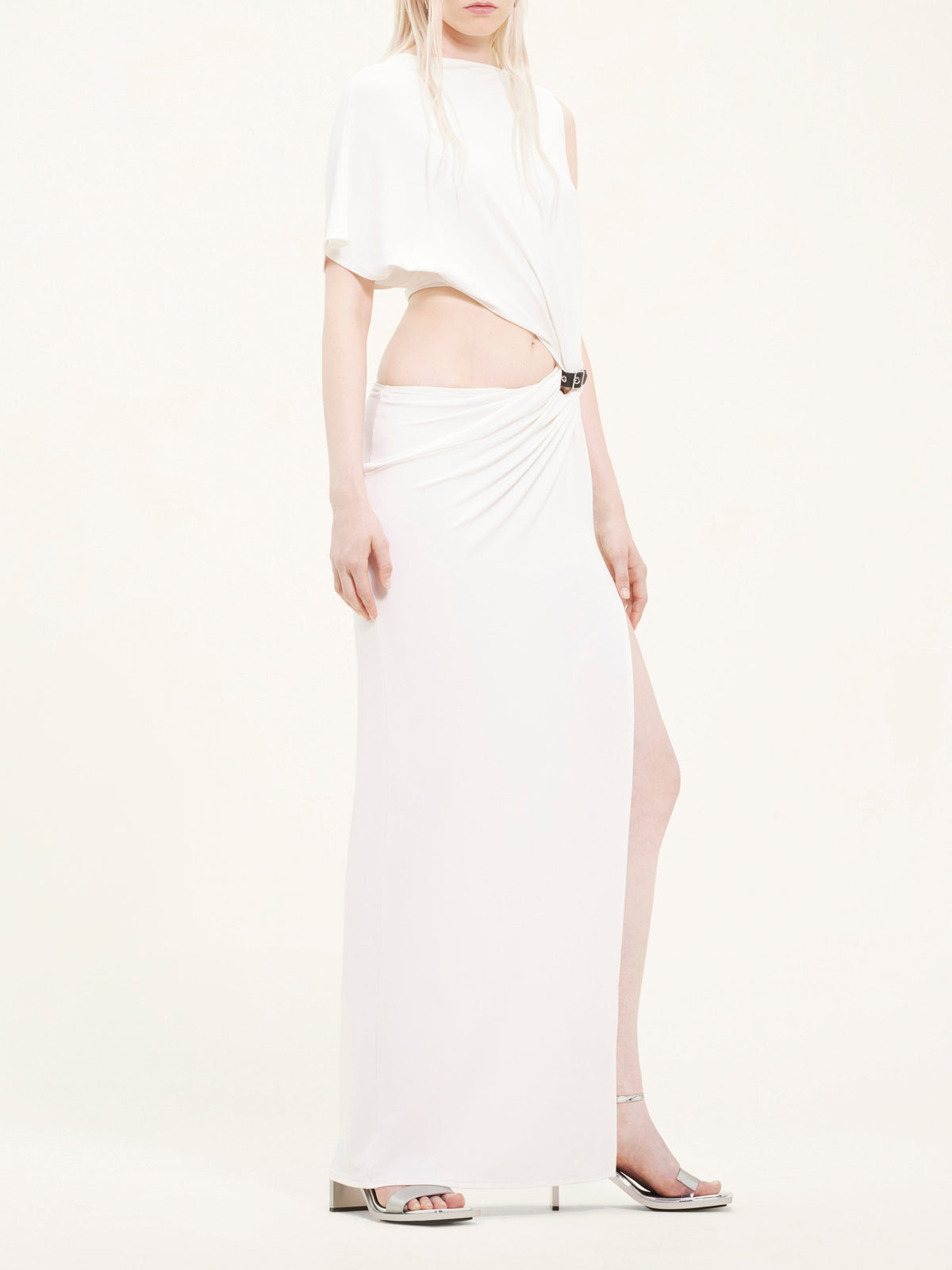 Robe longue asymétrique en crêpe - Heritage White