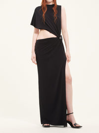 Robe longue asymétrique en crêpe - Black
