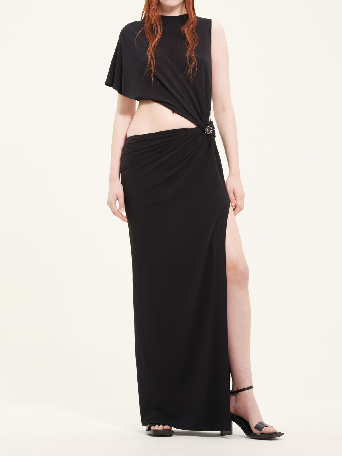 Robe longue asymétrique en crêpe - Black