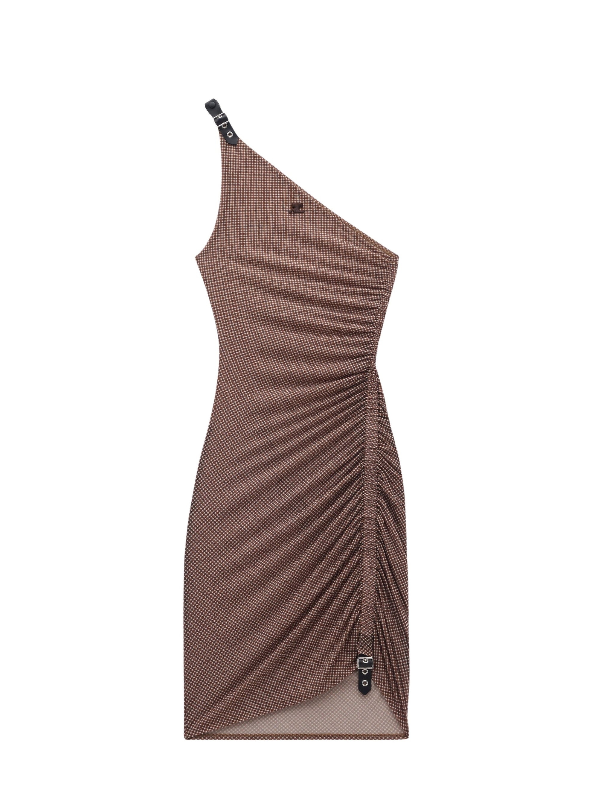 16pcs NEW / ROBE FRONCÉE 2NDE PEAU À CARREAUX  - Brown & White