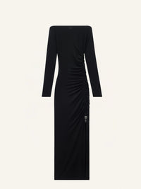 ROBE LONGUE FRONCEE EN CREPE-S