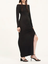 Robe longue froncee en crêpe - Black