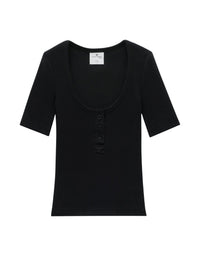 Top à encolure ronde profonde en jersey - Black