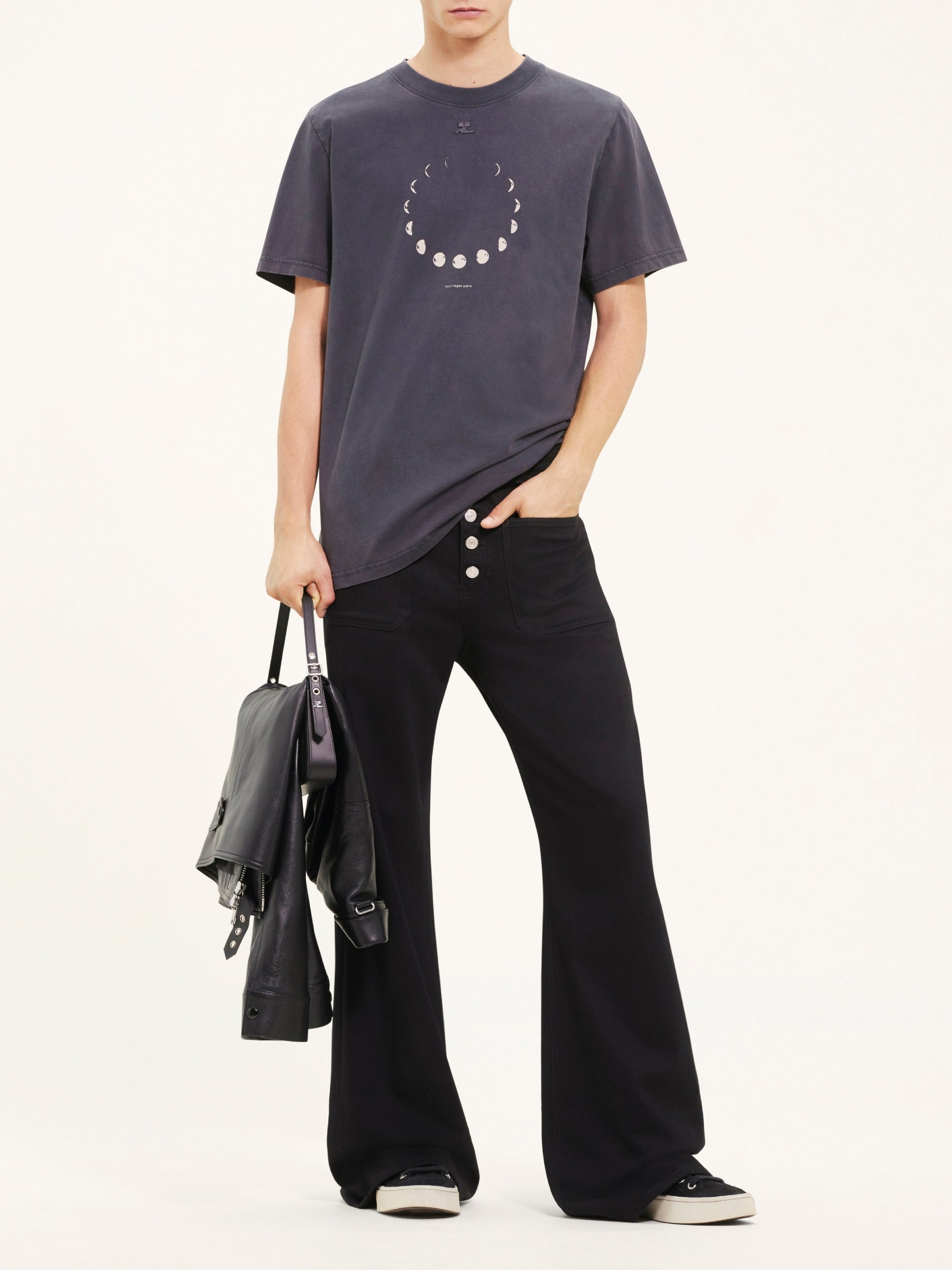 62pcs NEW / T-SHIRT DELAVÉ IMPRIMÉ "MOON" - Stonewashed grey