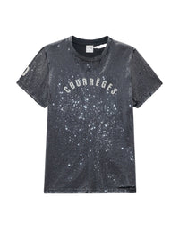T-shirt brodé à manches courtes et imprimé - Stonewashed Grey