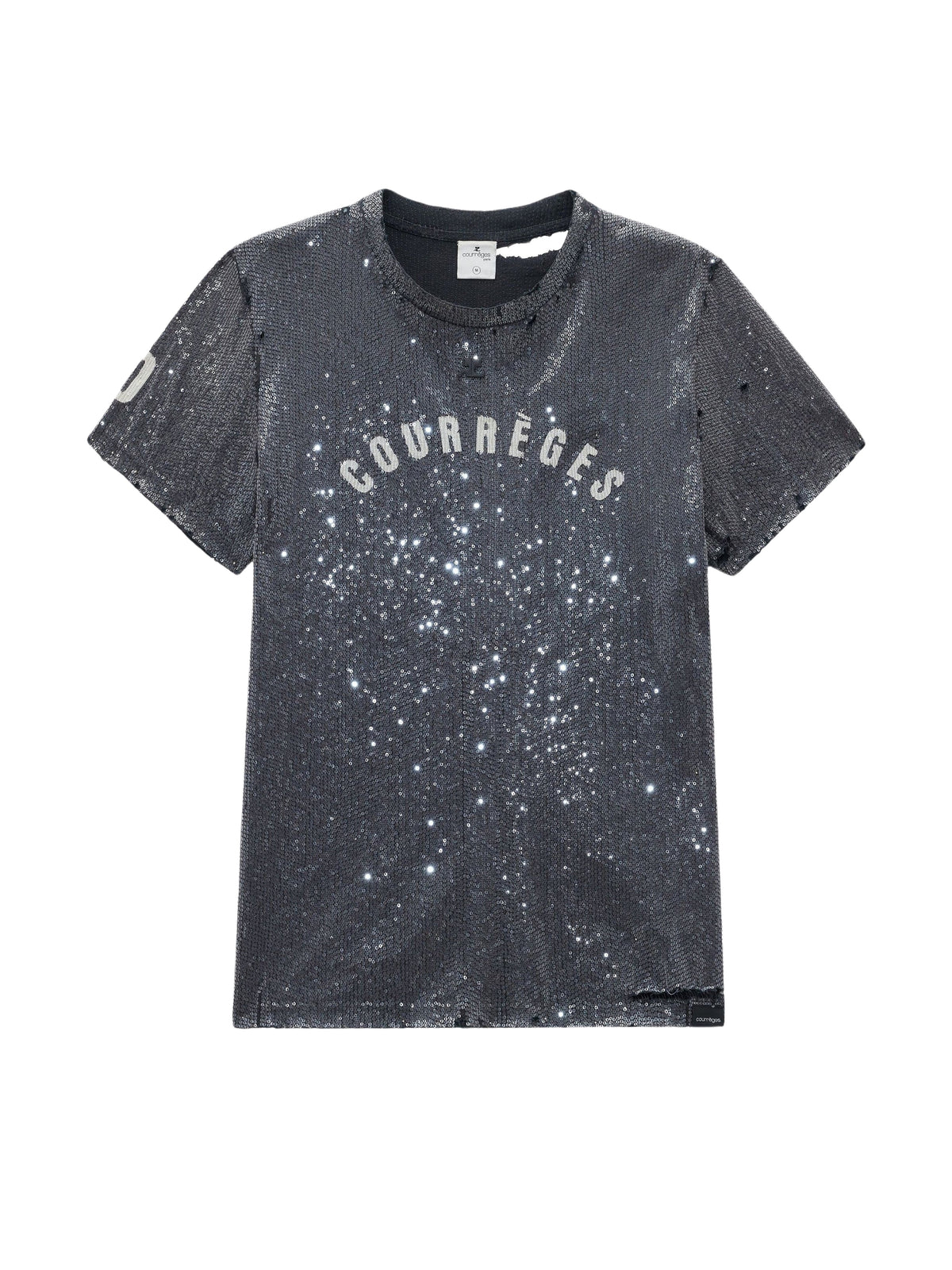 T-shirt brodé à manches courtes et imprimé - Stonewashed Grey
