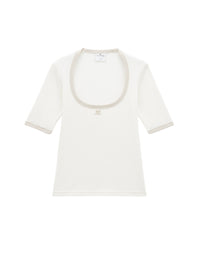 357pcs NEW / T-SHIRT CONTRASTE HOLISTIQUE  - White & Oatmeal