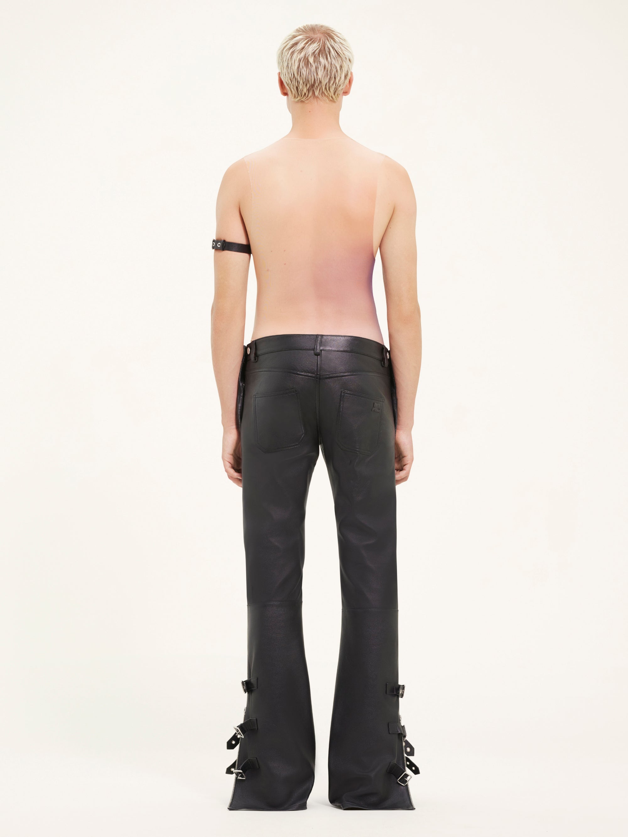 3pcs NEW / PANTALON BOOTCUT MULTI SANGLES EN CUIR  - Black